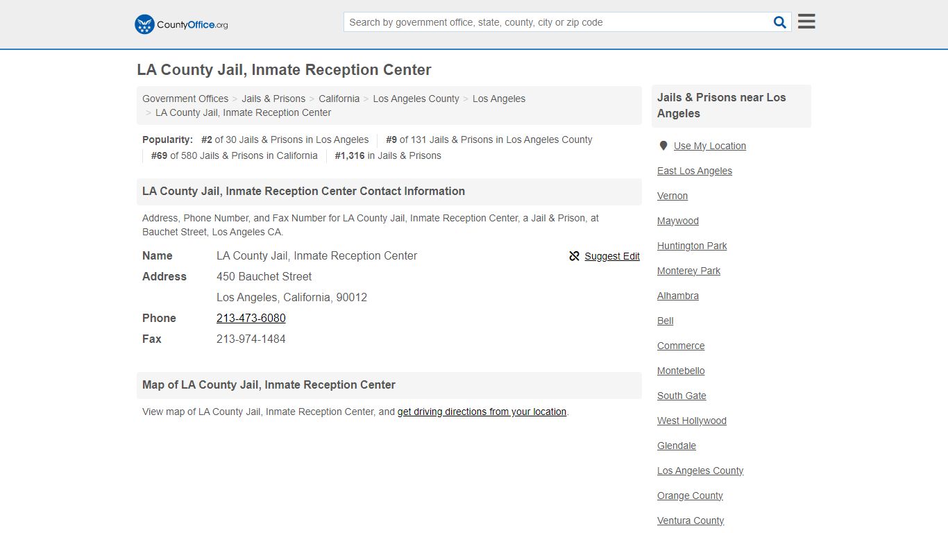 LA County Jail, Inmate Reception Center - Los Angeles, CA (Address ...